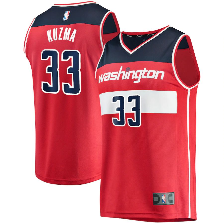 Men Washington Wizards 33 Kyle Kuzma Fanatics Branded Red 2022-23 Fast Break Replica NBA Jersey